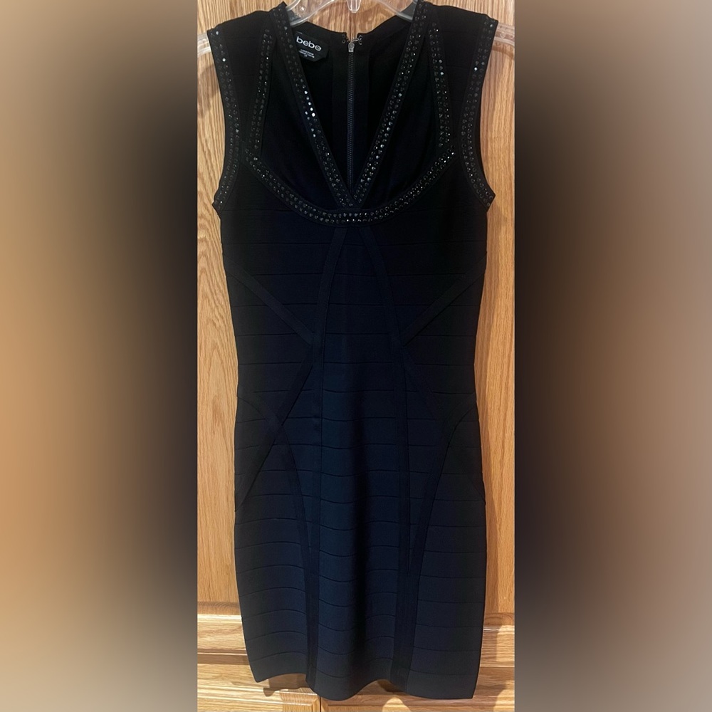 Bebe Mesh Studded Bandage Bodycon Sleeveless Mini Dress Black Size Small